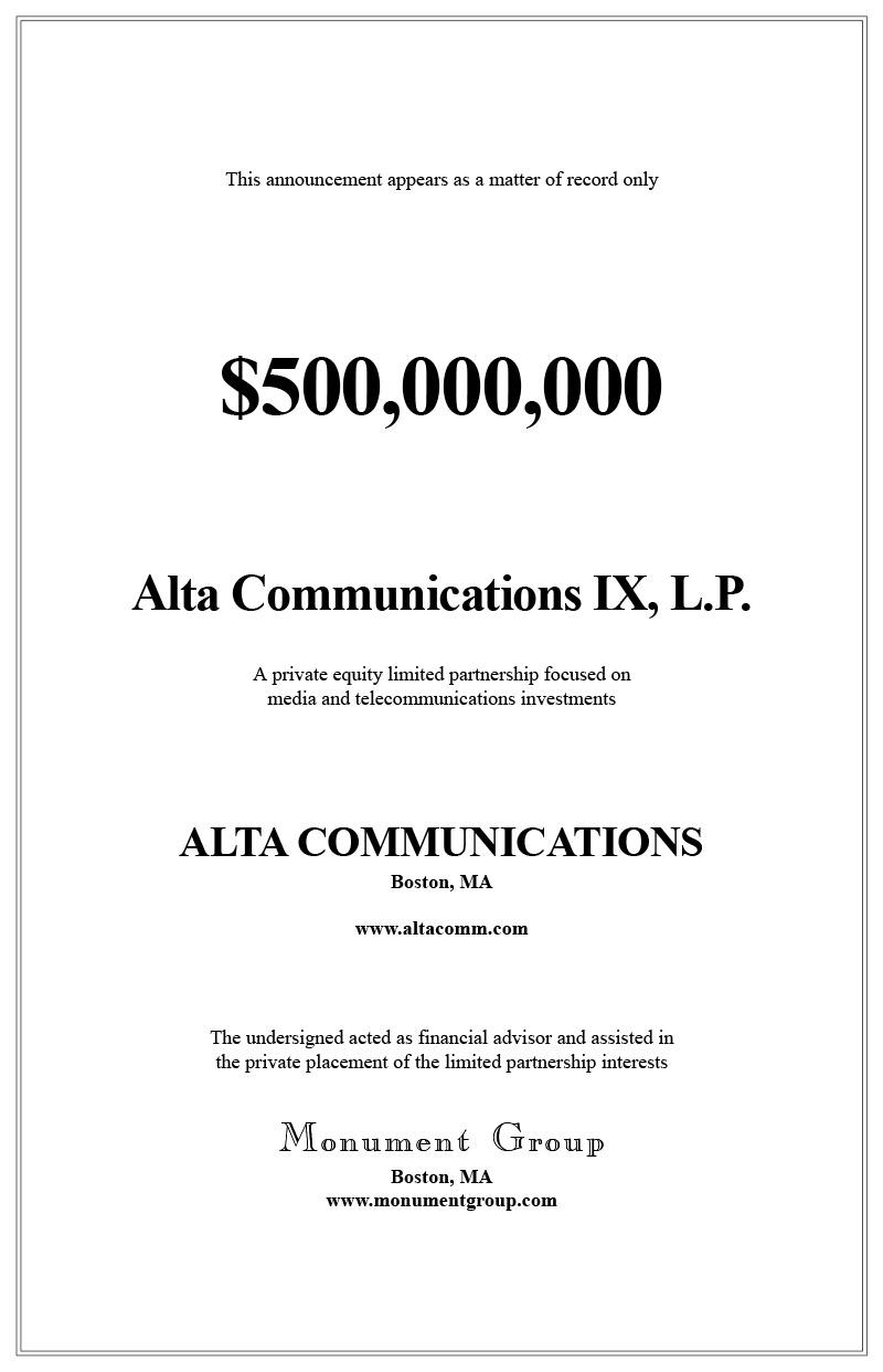 Alta Communications IX