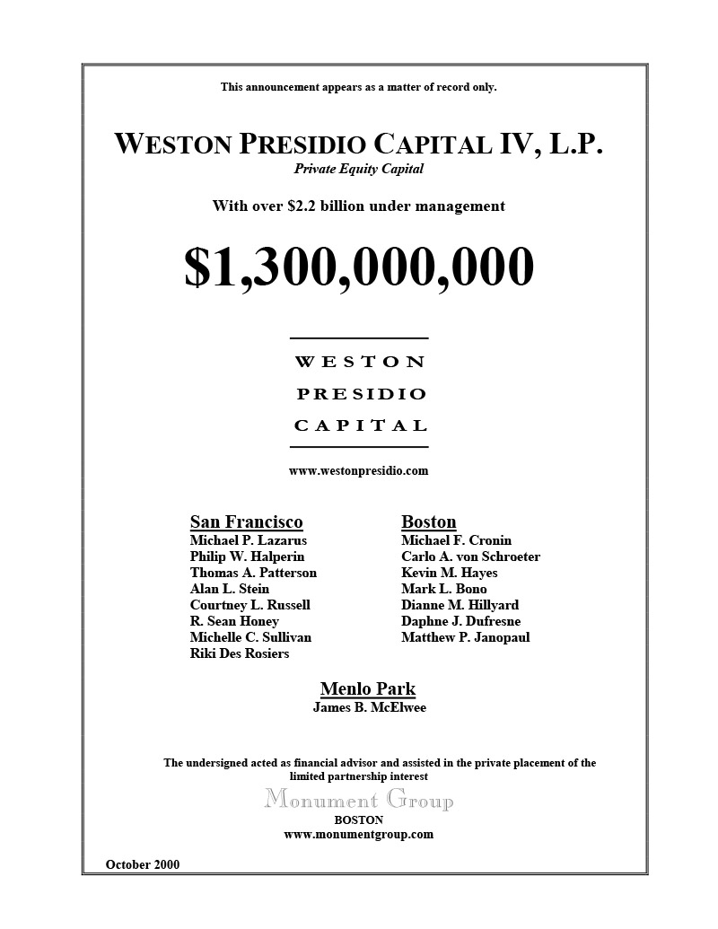Weston Presidio Capital IV